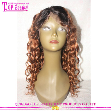 China Qingdao factory 100% brazilian virgin remy human hair glueless two tone color 1b/30 lace wig